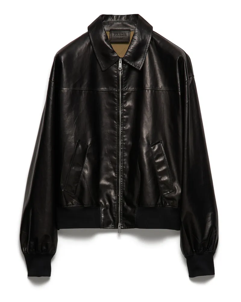 Prada Bomberjacke Aus Leder, Herren, Schwarz+sand, Größe Schwarz+sand