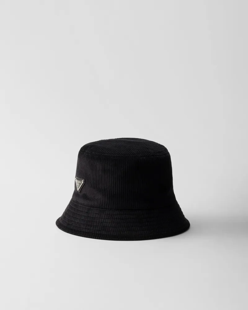 Prada Fischerhut aus Cord Schwarz