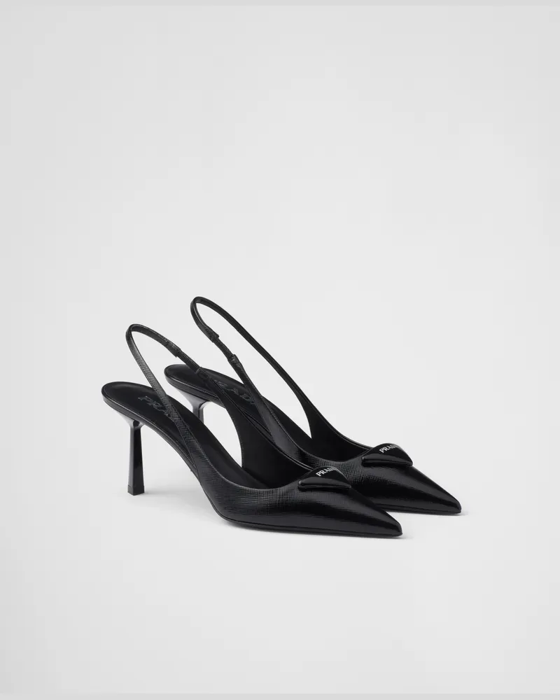 Prada Slingback-Pumps aus Saffiano-Lackleder Schwarz