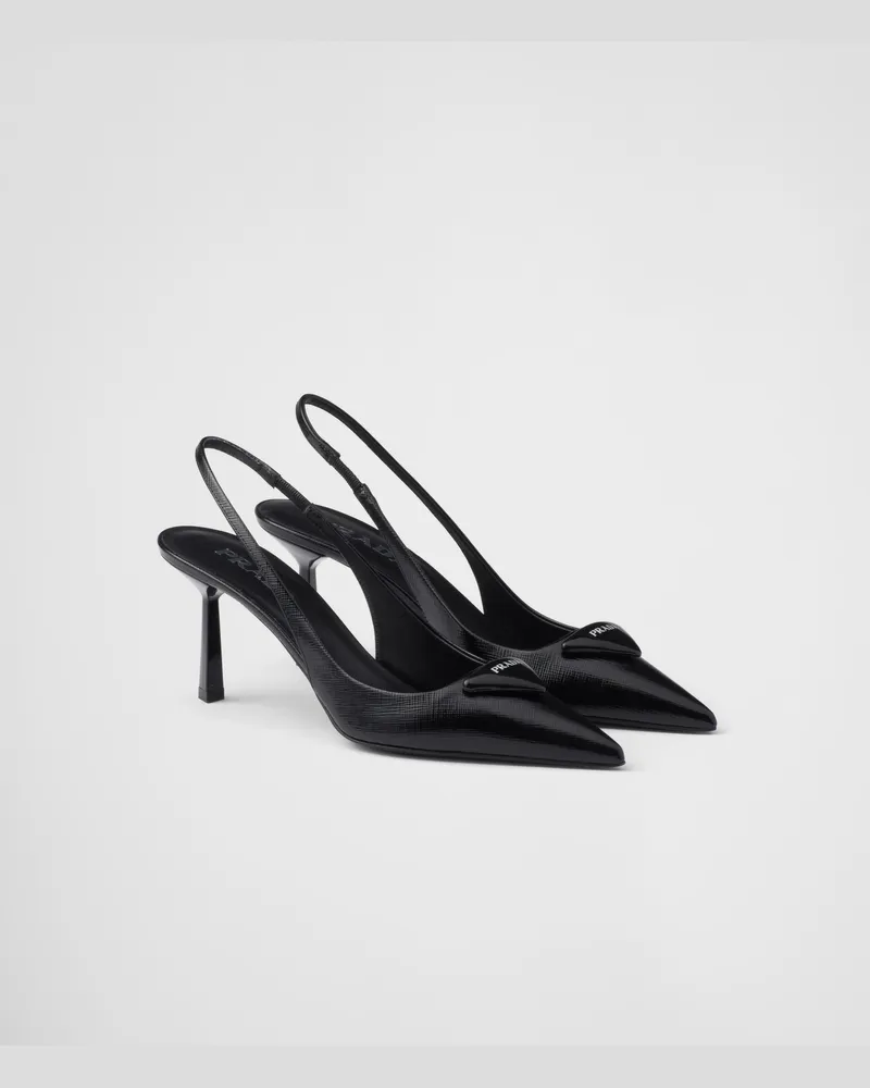 Prada Slingback-pumps Aus Saffiano-lackleder, Damen, Schwarz, Größe Schwarz