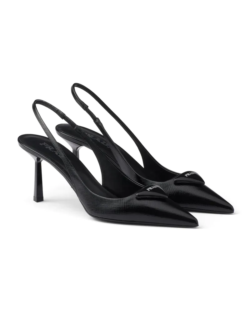 Prada Slingback-pumps Aus Saffiano-lackleder, Damen, Schwarz, Größe Schwarz