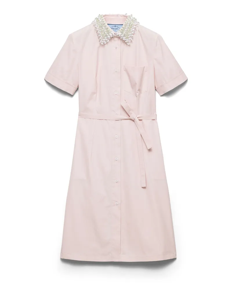 Prada Besticktes Blusenkleid Aus Popeline, Damen, Alabasterrosa, Größe Alabasterrosa