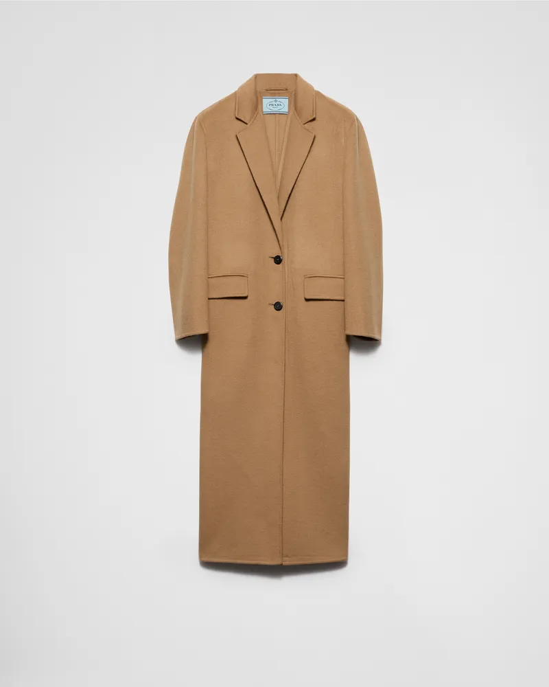 Prada Einreihiger Mantel aus Kaschgora Kamelbraun