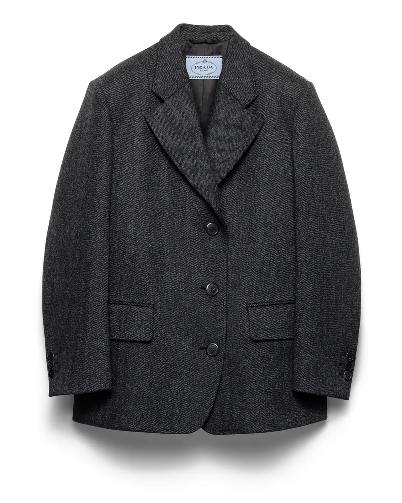 Prada Einreihige Cabanjacke Aus Chevron, Damen, Anthrazitgrau, Größe Anthrazitgrau