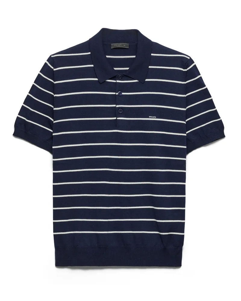 Prada Kurzärmliges Gestreiftes Poloshirt Aus Baumwolle, Herren, Blau/weiss, Größe Blau