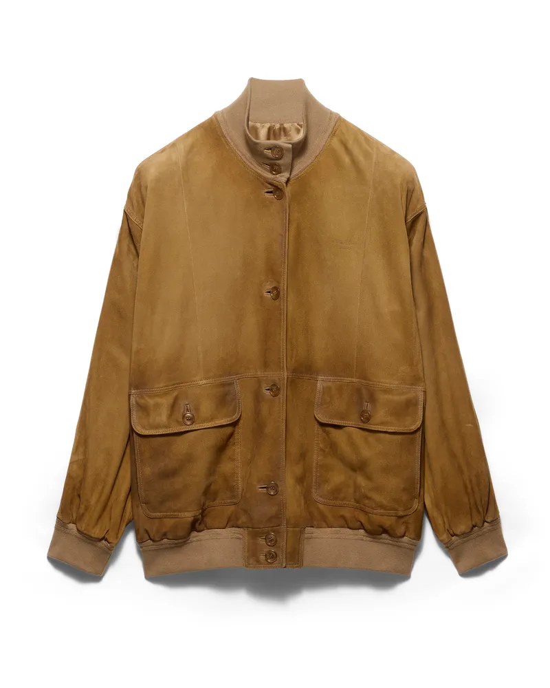 Prada Jacke Aus Wildleder, Damen, Malzbeige, Größe Malzbeige