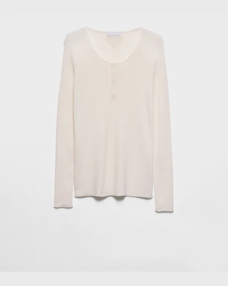 Prada Langärmliger Pullover aus Kaschmir und Seide Natur