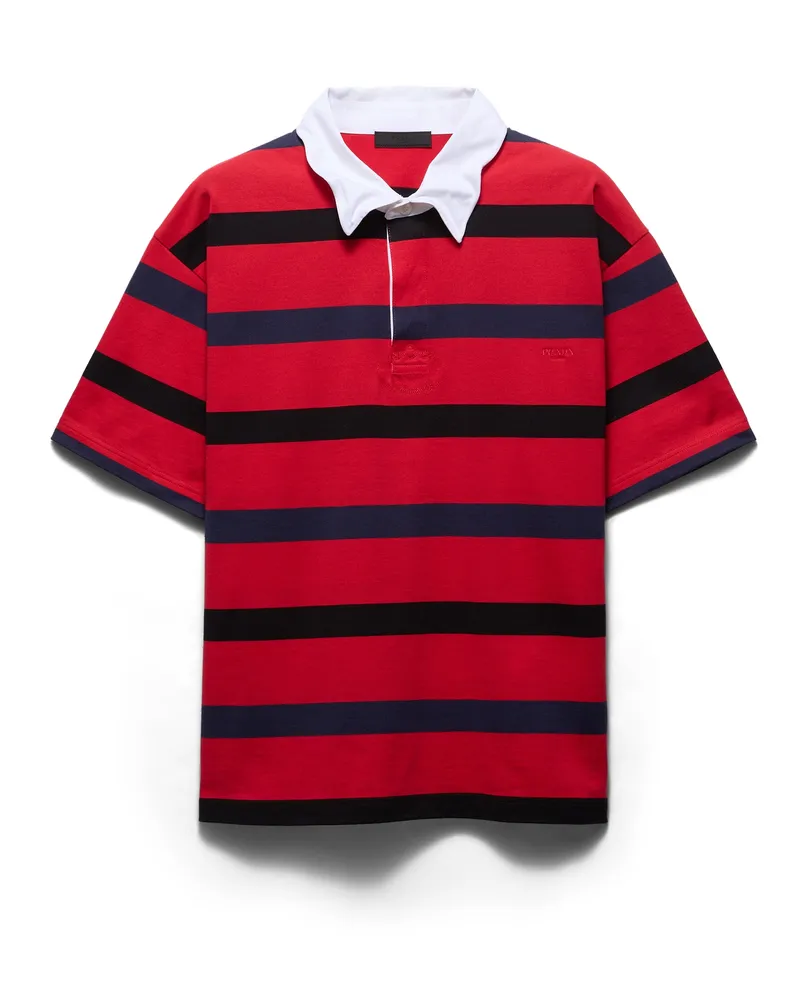 Prada Kurzärmliges Poloshirt Aus Baumwolle, Herren, Rot/blau, Größe Rot
