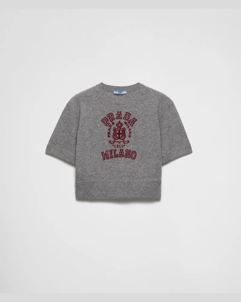Prada Intarsien-Pullover aus Wolle und Kaschmir Burgunderrot