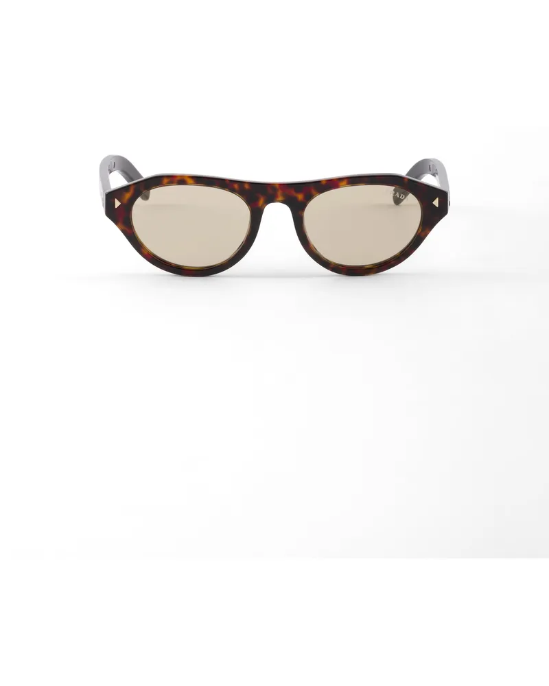 Prada Sonnenbrille Mit Dem Ikonischen Metallplakette, Damen, Gläser In Kamillegelb Gläser
