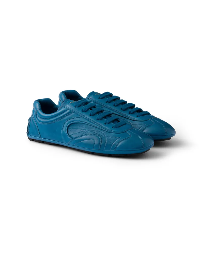 Prada Montecarlo Re-edition 2005 Sneaker Aus Antikisiertem Nappaleder, Herren, Ozeanblau, Größe 8 Ozeanblau