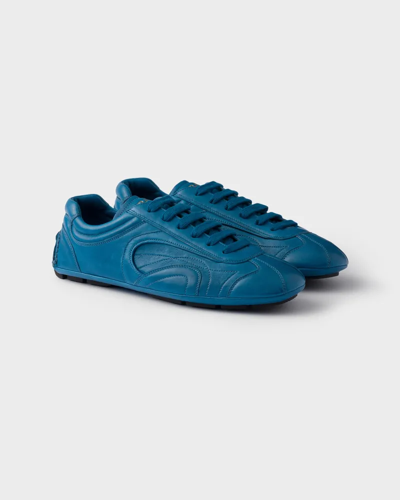 Prada Montecarlo Re-Edition 2005 Sneaker aus antikisiertem Nappaleder Ozeanblau