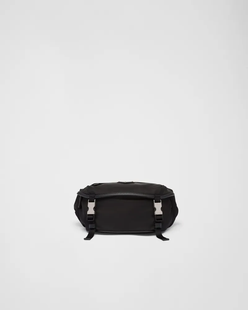 Prada Schultertasche aus Re-Nylon und Saffiano-Leder Schwarz