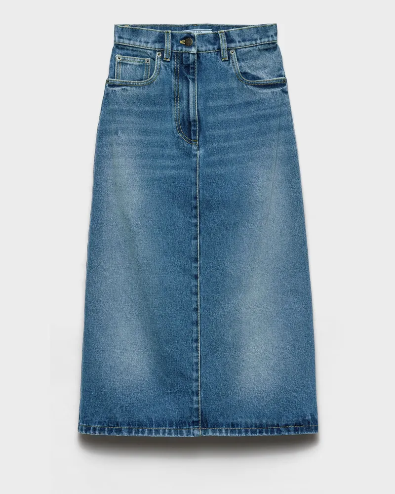 Prada Ausgestellter Rock aus Denim Hellblau