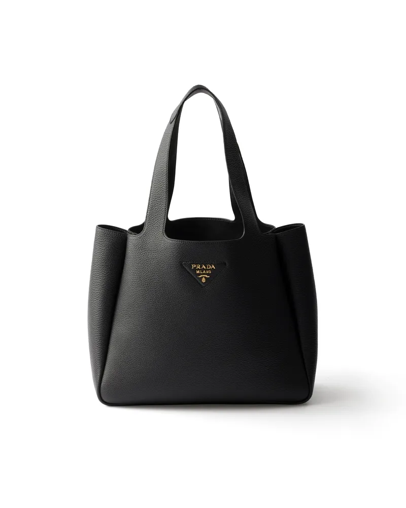 Prada Mittelgroße Tote Bag Aus Leder, Damen, Schwarz Schwarz
