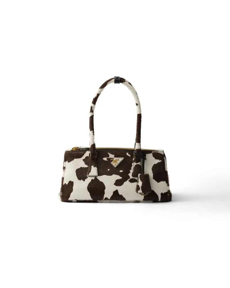 Prada Mittelgroße  Galleria Tasche Aus Bedrucktem Leder, Damen, Weiß/dunkelbraun Weiß