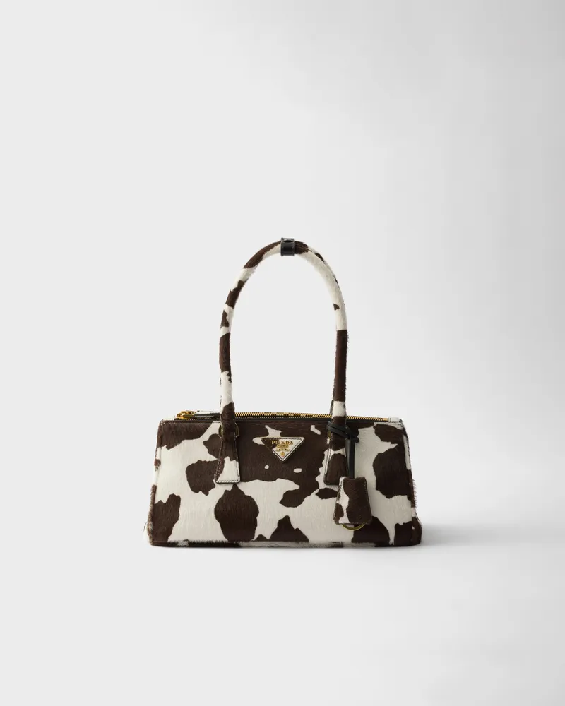 Prada Mittelgroße  Galleria Tasche aus bedrucktem Leder Weiß