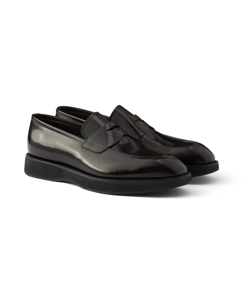 Prada Loafer Aus Gebürstetem Leder, Herren, Sienna, Größe 7,5 Sienna