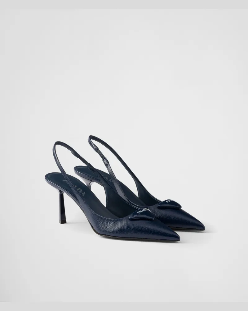 Prada Slingback-Pumps aus Saffiano-Lackleder Königsblau