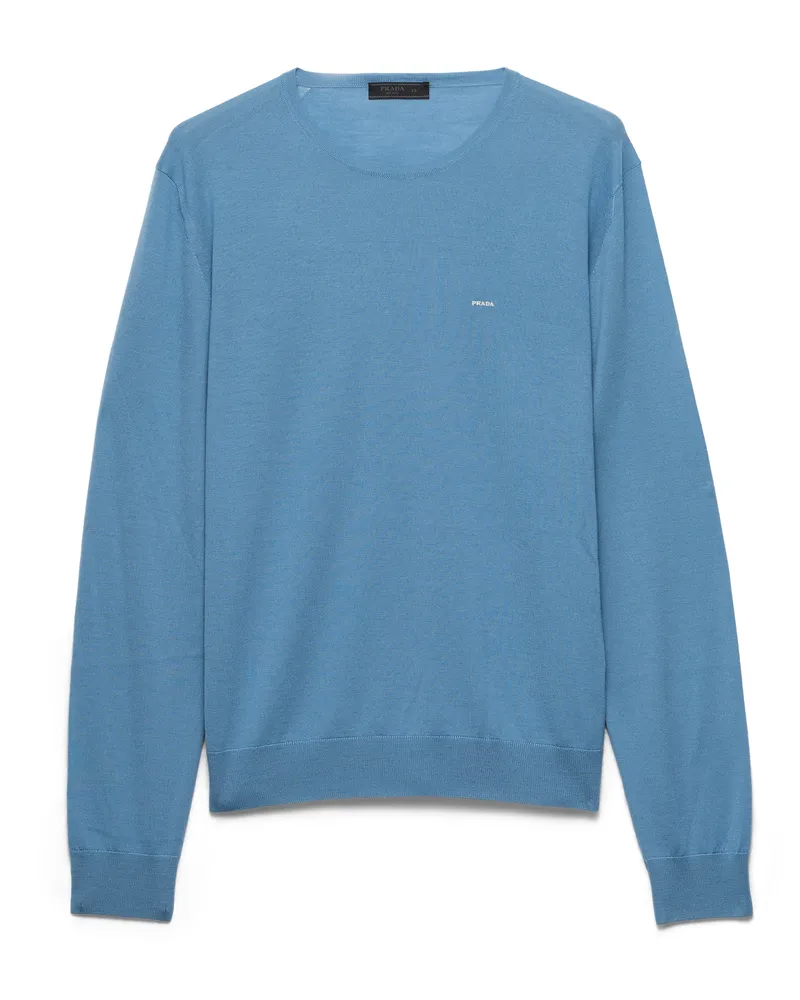 Prada Rundhalspullover Aus Superfine-wool, Herren, Fliegerblau, Größe Fliegerblau