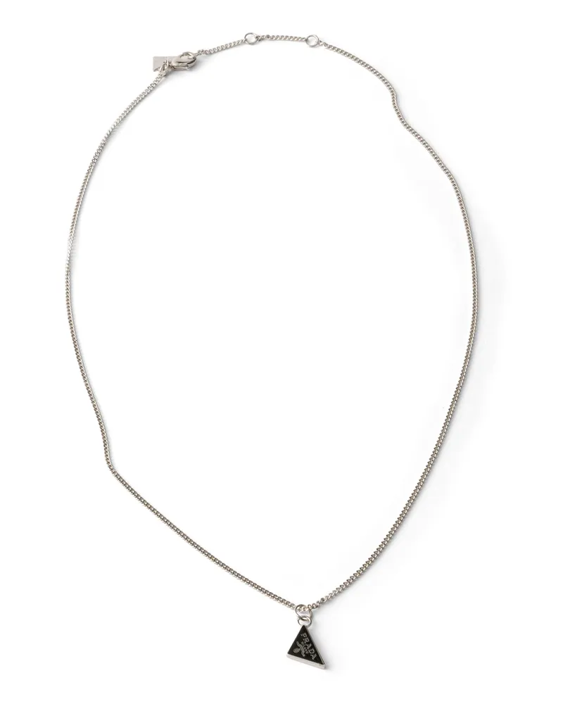 Prada Enameled Metal Necklace, Herren, Stahl/schwarz Stahl