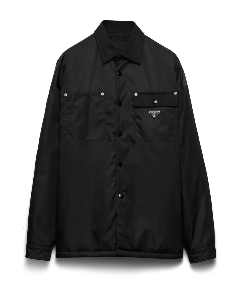 Prada Hemd Aus Re-nylon, Herren, Schwarz, Größe Schwarz