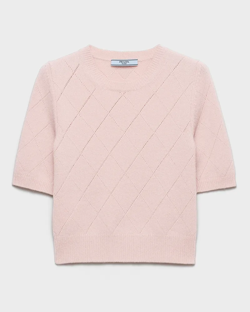 Prada Kurzärmliger Rundhalspullover aus Kaschmir Rosa