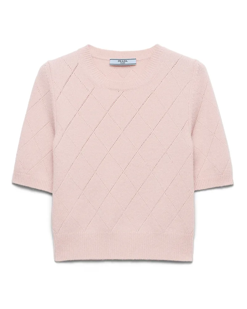 Prada Kurzärmliger Rundhalspullover Aus Kaschmir, Damen, Rosa, Größe Rosa
