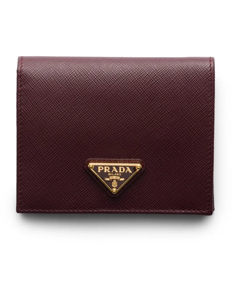 Prada Kleines Portemonnaie Aus Saffiano Leder, Damen, Burgunderrot Burgunderrot