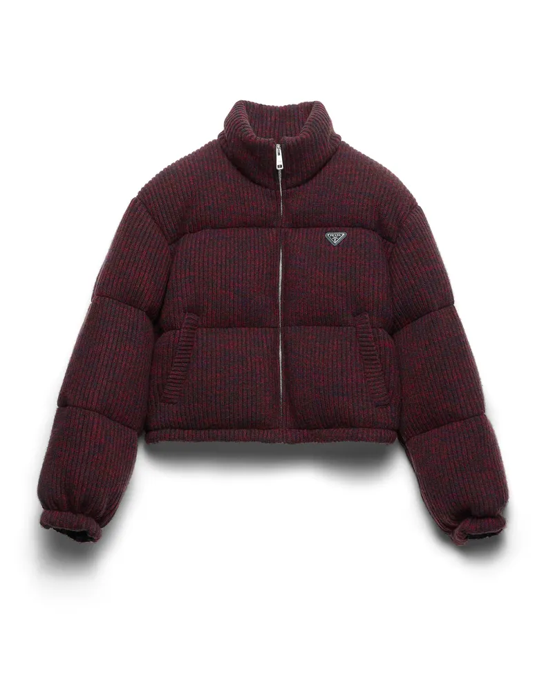 Prada Kurze Daunenjacke Aus Kaschmir Und Wolle, Damen, Ebenholz/amarantrot, Größe Ebenholz