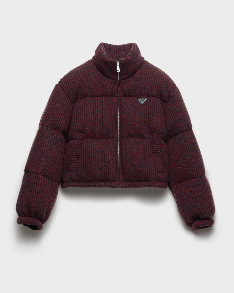Prada Kurze Daunenjacke aus Kaschmir und Wolle Ebenholz