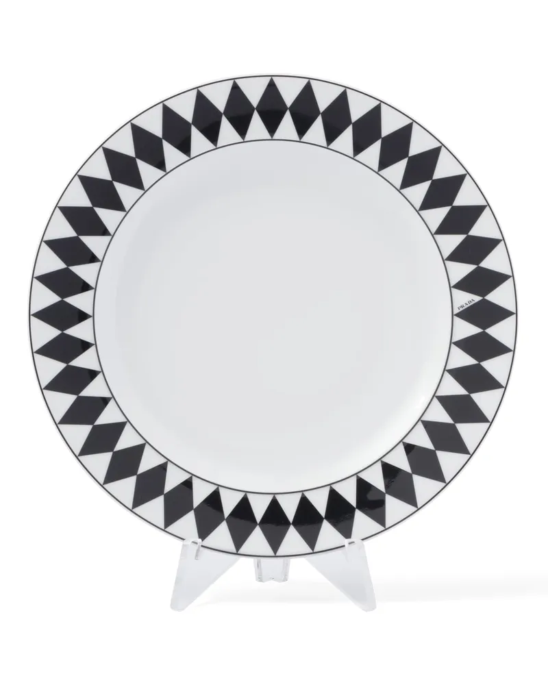 Prada Set Mit Zwei Esstellern Aus Porzellan – Checkerboard, , Weiss/schwarz Weiss