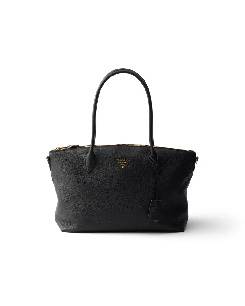 Prada Große Tote Bag Aus Leder, Damen, Schwarz Schwarz