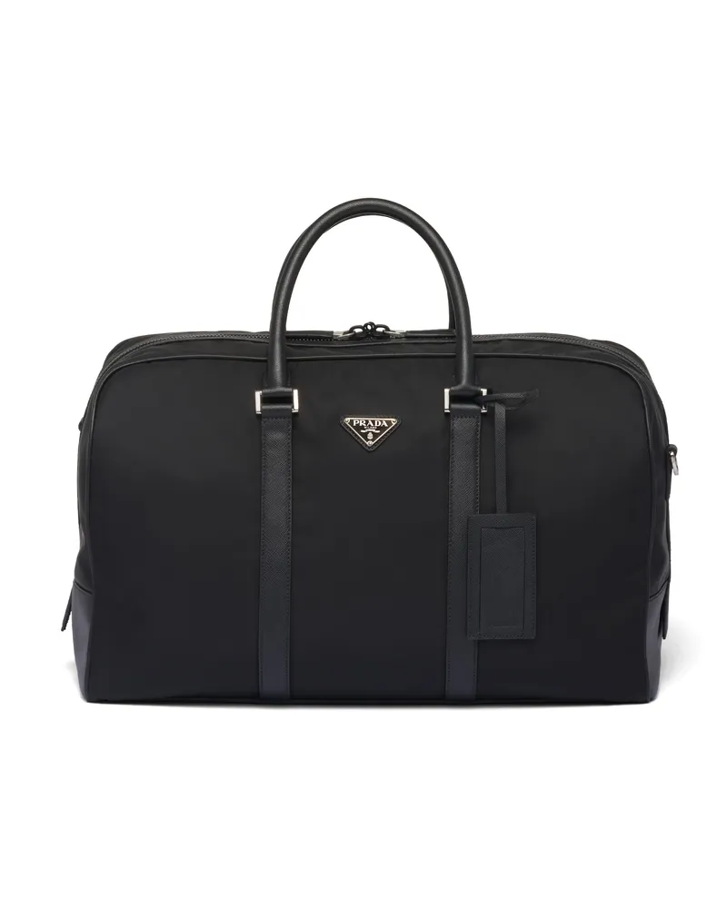 Prada Weekender Aus Re-nylon Und Saffiano-leder, , Schwarz Schwarz