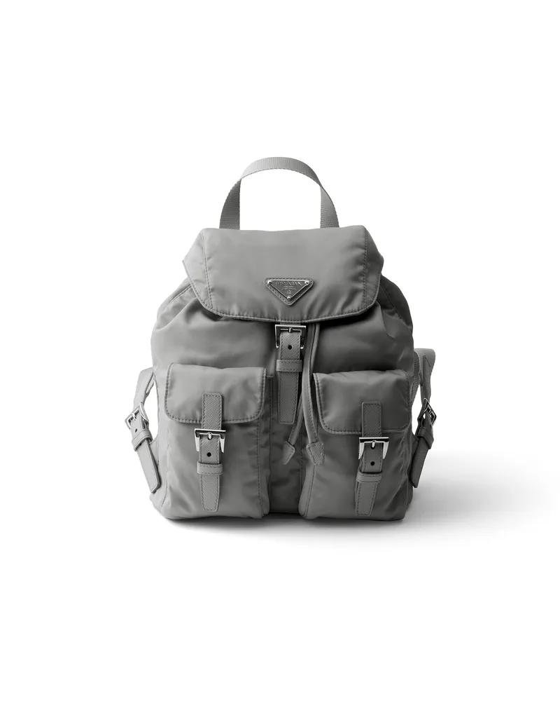 Prada Kleiner Rucksack Aus Re-nylon, Damen, Stahlgrau Stahlgrau