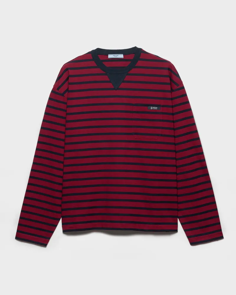 Prada Gestreiftes Langarm-T-Shirt aus Jersey Amaranth