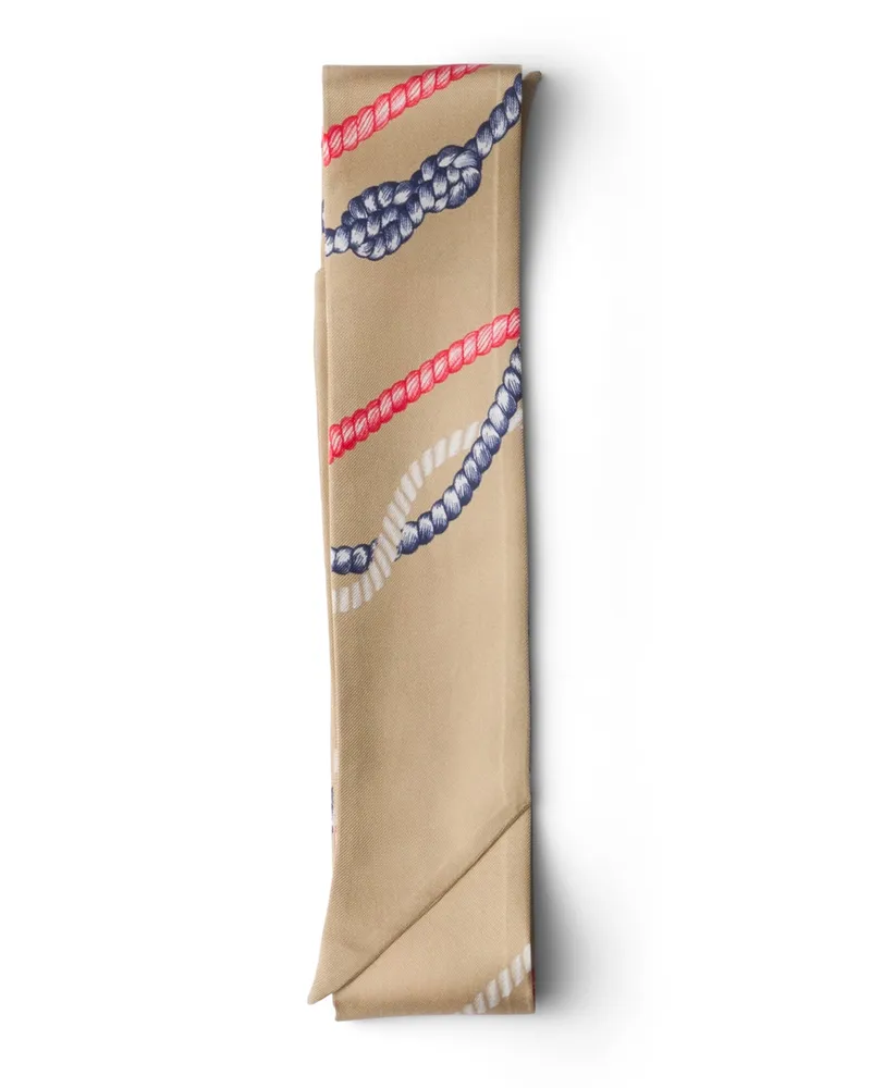 Prada Schmaler Schal Aus Bedrucktem Seidentwill, Damen, Kamelbraun Kamelbraun