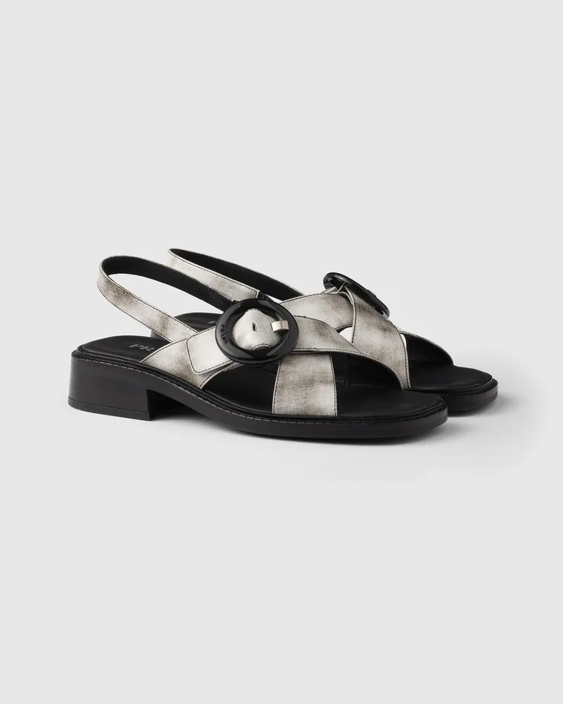 Prada Sandalen aus gebürstetem Leder mit Schließe Weiss