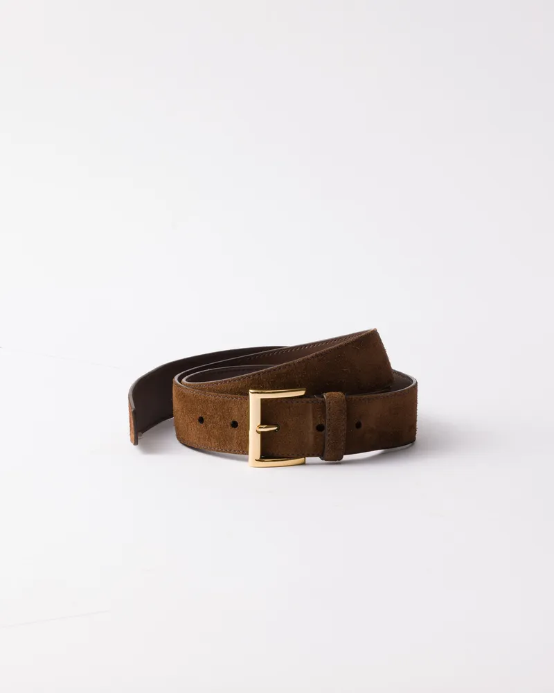 Prada Gürtel Aus Wildleder, Damen, Kakaobraun, Größe Kakaobraun