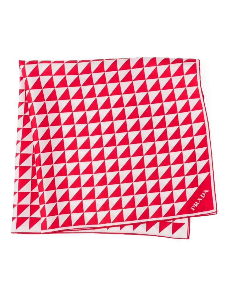 Prada Schal Aus Seidentwill Mit Print 90, Damen, Rot/weiss Rot