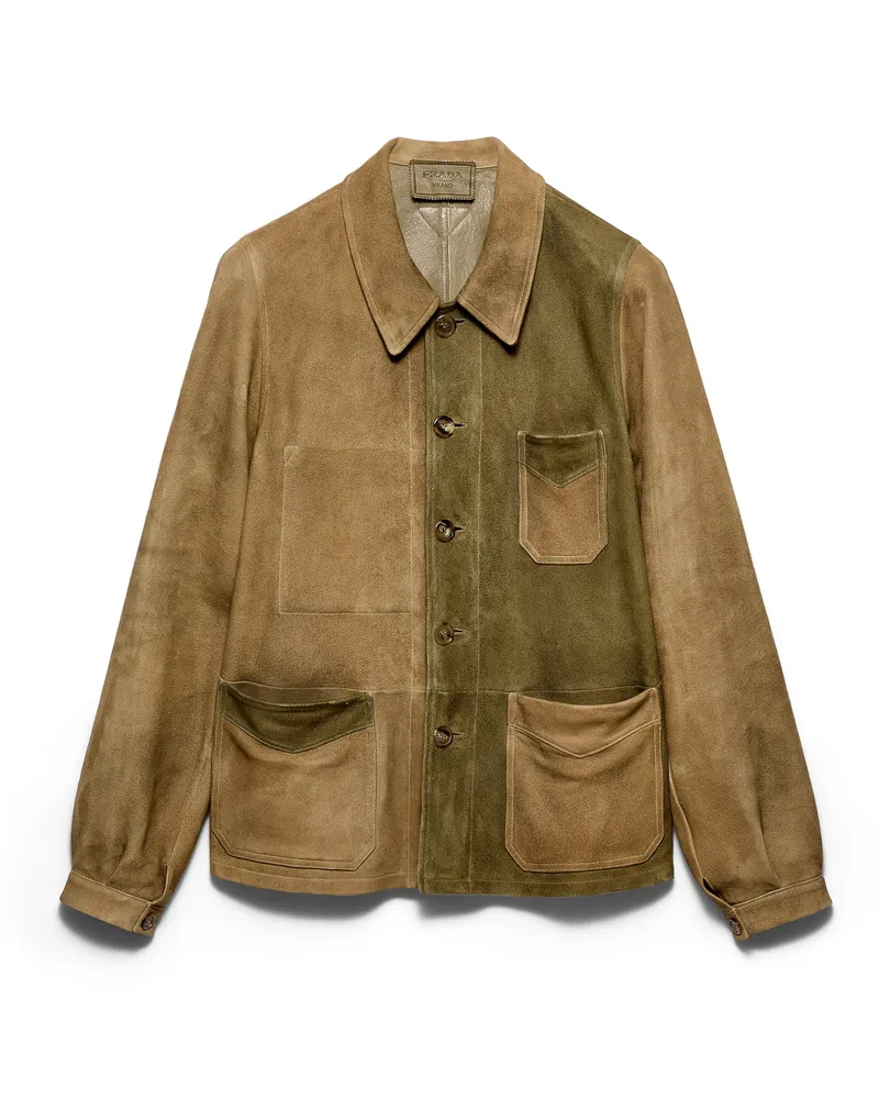 Prada Blousonjacke Aus Wildleder, Herren, Salbeigrün, Größe Salbeigrün