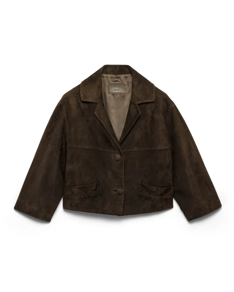 Prada Kurze Jacke Aus Wildleder, Damen, Selva Grün, Größe Selva