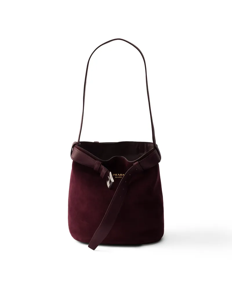 Prada Buckle Bag Aus Wildleder Mit Schnallenriemen, Damen, Burgunderrot Burgunderrot