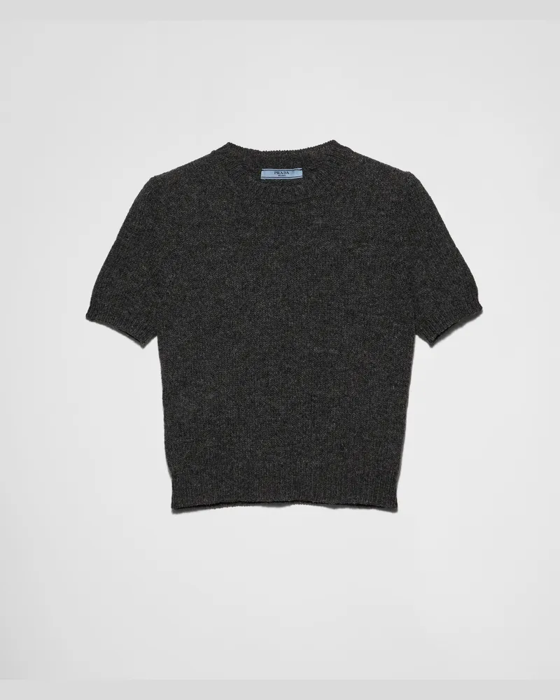Prada Kurzarm-Pullover aus Kaschmir Schiefergrau
