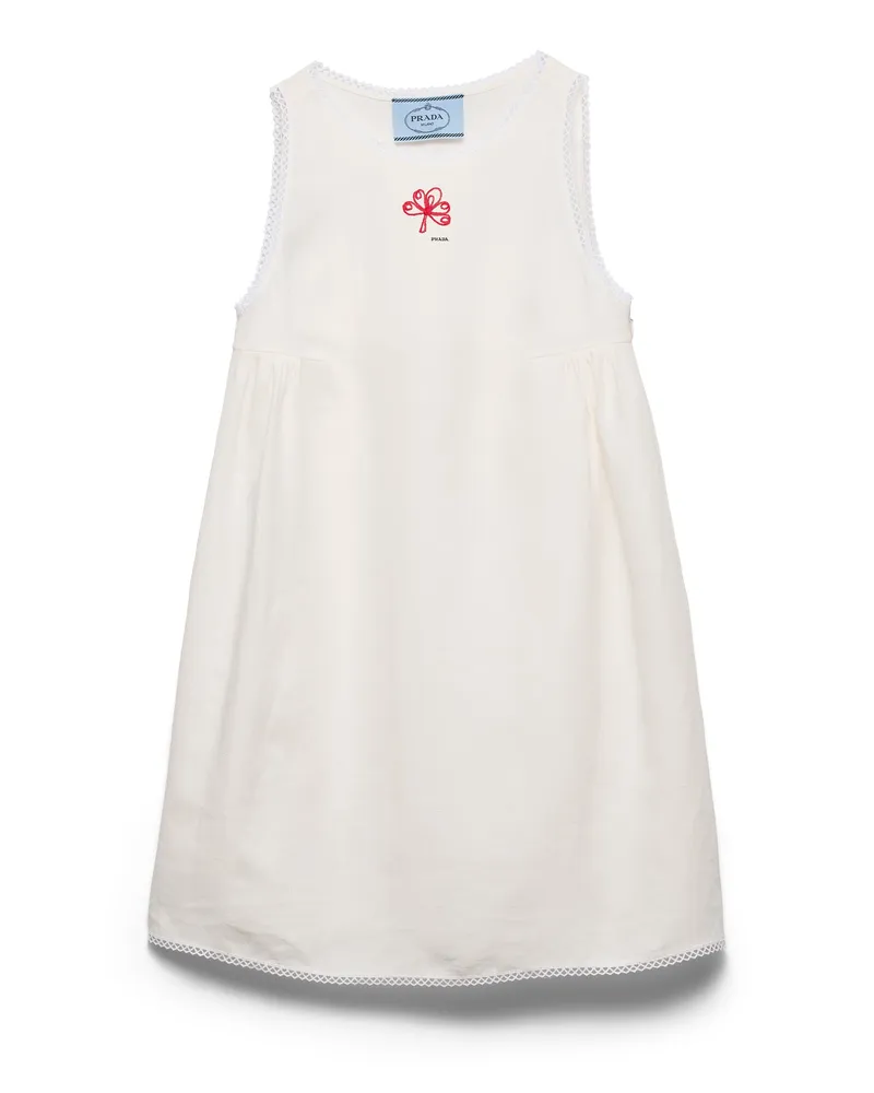 Prada Minikleid Aus Besticktem Slub-canvas, Damen, Weiss, Größe Weiss