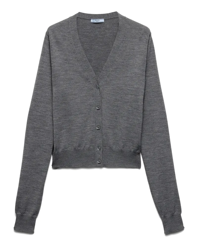Prada Strickjacke Aus Wolle, Damen, Schiefergrau, Größe Schiefergrau