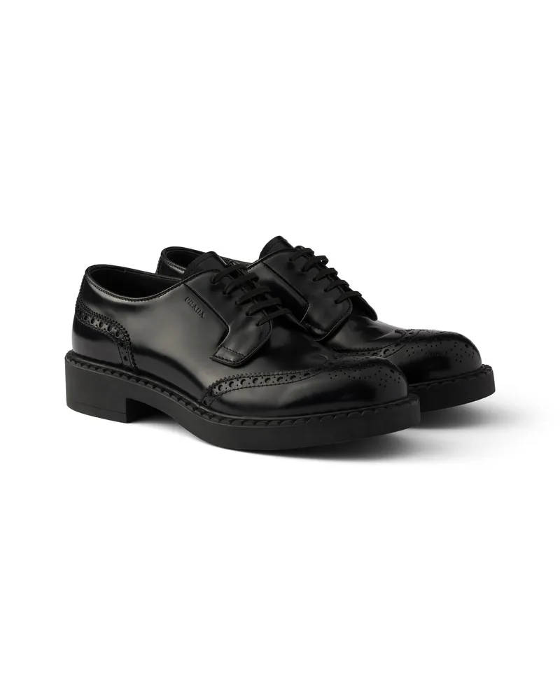 Prada Derby-brogues Aus Schokoladenfarbenem, Gebürstetem Leder, Herren, Schwarz, Größe 10 Schwarz