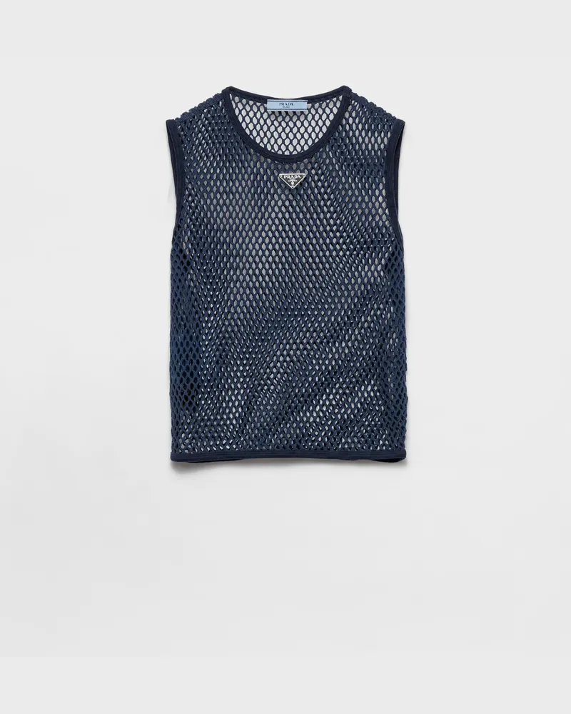 Prada Top aus Baumwoll-Meshgewebe Blau