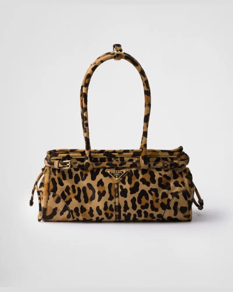 Prada Bonnie Mittelgroße Handtasche aus bedrucktem Leder Honig