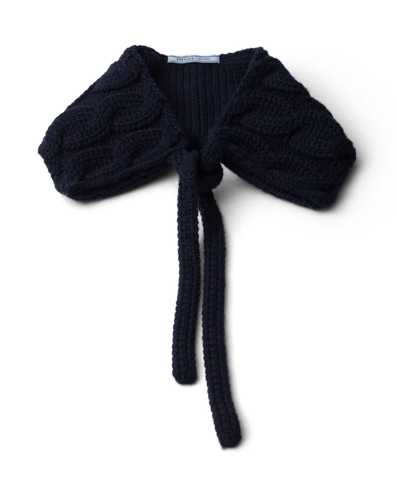 Prada Kragen Aus Zopfmusterwolle, Damen, Blau Blau